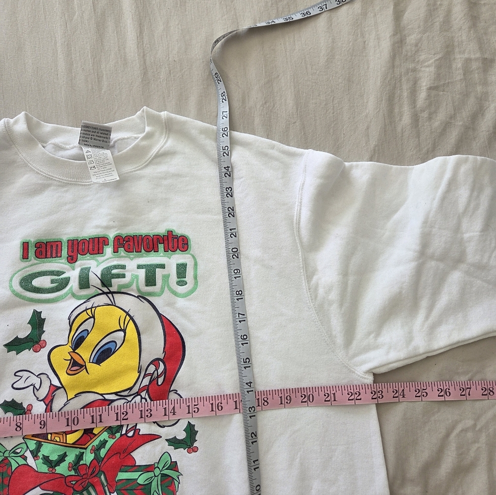 Looney Tunes Tweety White Holiday Crewneck Sweater with Red & Green Accents Lrg - Picture 5 of 7